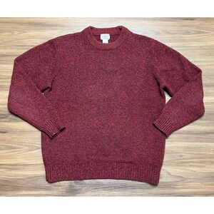 LL Bean Mens Lambswool Crewneck Grandpa Sweater Burgundy Marl Knit Pullover Sz L